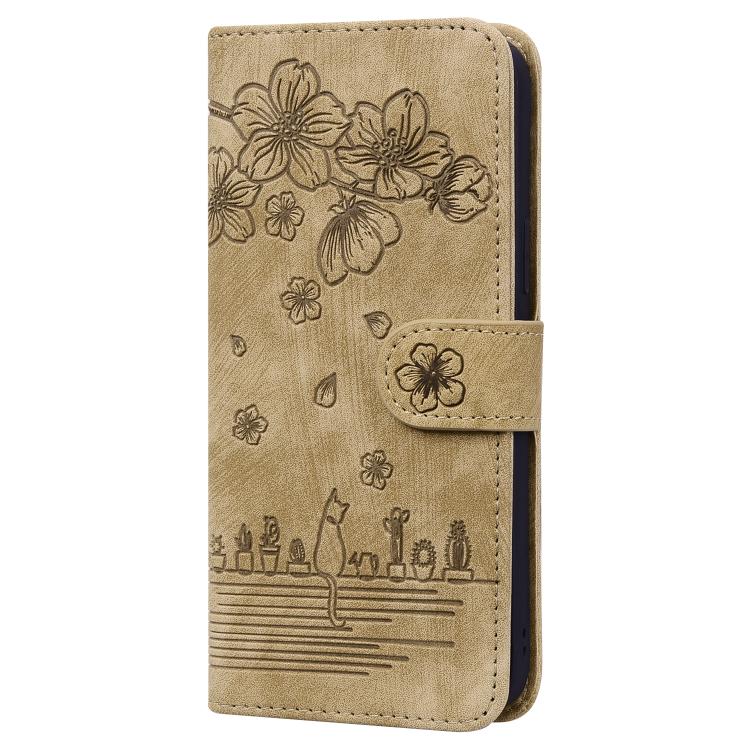 Cartoon Sakura Cat Embossed Leather Phone Case, For iPhone 17e / 16e, For iPhone 17 Pro Max, For iPhone 17 Pro, For iPhone 17
