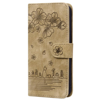 Cartoon Sakura Cat Embossed Leather Phone Case, For iPhone 17e / 16e, For iPhone 17 Pro Max, For iPhone 17 Pro, For iPhone 17