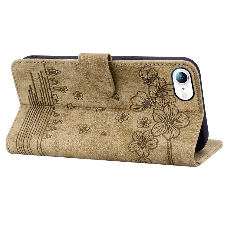 Cartoon Sakura Cat Embossed Leather Phone Case, For iPhone 17e / 16e, For iPhone 17 Pro Max, For iPhone 17 Pro, For iPhone 17