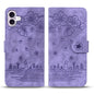 Cartoon Sakura Cat Embossed Leather Phone Case, For iPhone 18 Pro / 17 Pro, For iPhone 18 Pro Max / 17 Pro Max, For iPhone 17e / 16e, For iPhone 17