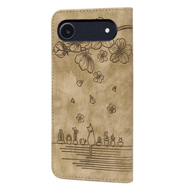 Cartoon Sakura Cat Embossed Leather Phone Case, For iPhone Air, For iPhone 16 Pro Max, For iPhone 16 Pro, For iPhone 16 Plus