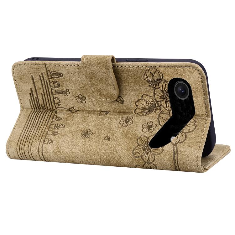 Cartoon Sakura Cat Embossed Leather Phone Case, For iPhone Air, For iPhone 16 Pro Max, For iPhone 16 Pro, For iPhone 16 Plus