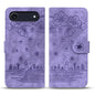 Cartoon Sakura Cat Embossed Leather Phone Case, For iPhone Air, For iPhone 16 Pro Max, For iPhone 16 Pro, For iPhone 16 Plus