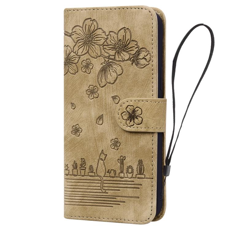 Cartoon Sakura Cat Embossed Leather Phone Case, For iPhone 18 Pro / 17 Pro, For iPhone 18 Pro Max / 17 Pro Max, For iPhone 17e / 16e, For iPhone 17