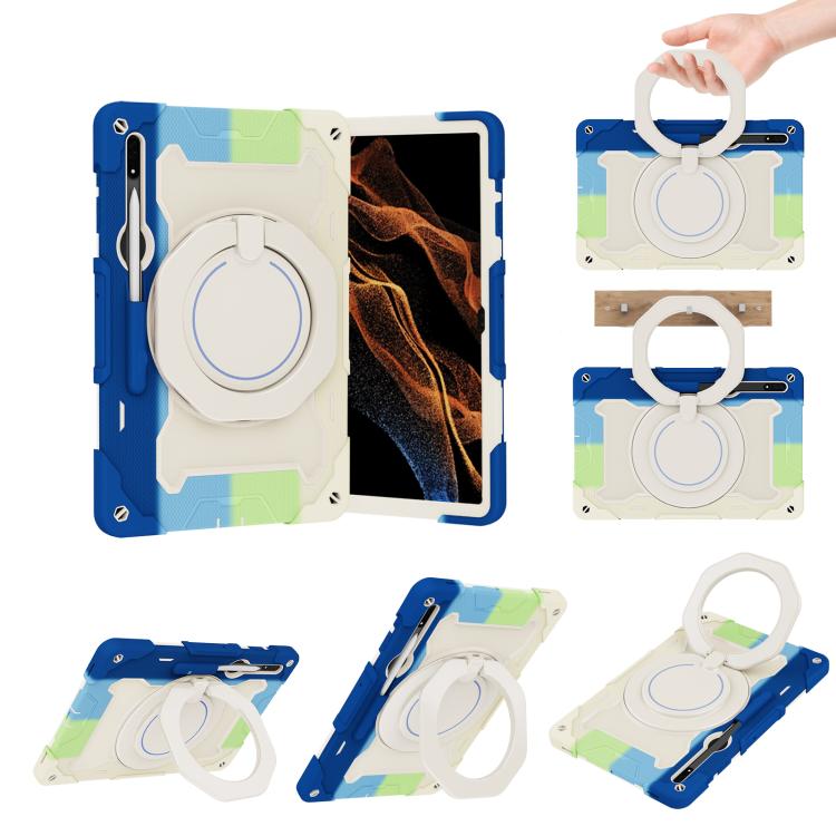 Armor Portable Rotating Ring Holder Silicone Tablet Case, For Samsung Galaxy Tab S10 FE+, For Samsung Galaxy Tab S10+ / S9+ / S9 FE+, For Samsung Galaxy Tab S9 Ultra, For Samsung Galaxy Tab S8 Ultra