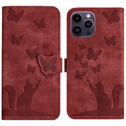 Butterfly Cat Embossing Flip Leather Phone Case, For iPhone 15 Pro Max, For iPhone 15 Pro, For iPhone 15 Plus, For iPhone 15