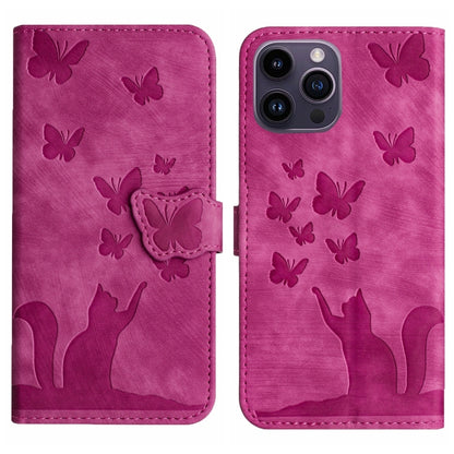 Butterfly Cat Embossing Flip Leather Phone Case, For iPhone 15 Pro Max, For iPhone 15 Pro, For iPhone 15 Plus, For iPhone 15