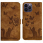 Butterfly Cat Embossing Flip Leather Phone Case, For iPhone 15 Pro Max, For iPhone 15 Pro, For iPhone 15 Plus, For iPhone 15