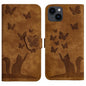 Butterfly Cat Embossing Flip Leather Phone Case, For iPhone 15 Pro Max, For iPhone 15 Pro, For iPhone 15 Plus, For iPhone 15