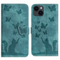 Butterfly Cat Embossing Flip Leather Phone Case, For iPhone 15 Pro Max, For iPhone 15 Pro, For iPhone 15 Plus, For iPhone 15