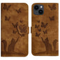 Butterfly Cat Embossing Flip Leather Phone Case, For iPhone 15 Pro Max, For iPhone 15 Pro, For iPhone 15 Plus, For iPhone 15