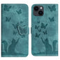 Butterfly Cat Embossing Flip Leather Phone Case, For iPhone 14 Plus, For iPhone 14, For iPhone 14 Pro, For iPhone 14 Pro Max