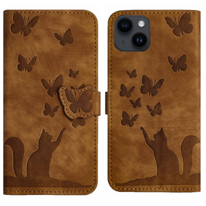 Butterfly Cat Embossing Flip Leather Phone Case, For iPhone 14 Plus, For iPhone 14, For iPhone 14 Pro, For iPhone 14 Pro Max