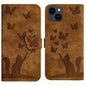Butterfly Cat Embossing Flip Leather Phone Case, For iPhone 14 Plus, For iPhone 14, For iPhone 14 Pro, For iPhone 14 Pro Max