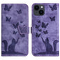 Butterfly Cat Embossing Flip Leather Phone Case, For iPhone 14 Plus, For iPhone 14, For iPhone 14 Pro, For iPhone 14 Pro Max