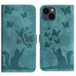 Butterfly Cat Embossing Flip Leather Phone Case, For iPhone 14 Plus, For iPhone 14, For iPhone 14 Pro, For iPhone 14 Pro Max