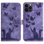 Butterfly Cat Embossing Flip Leather Phone Case, For iPhone 14 Plus, For iPhone 14, For iPhone 14 Pro, For iPhone 14 Pro Max