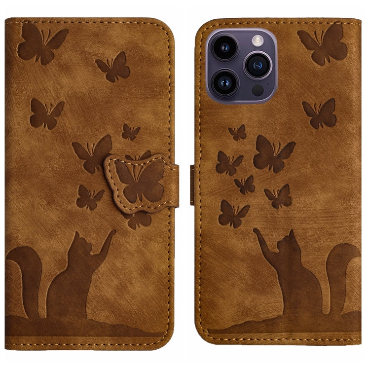 Butterfly Cat Embossing Flip Leather Phone Case, For iPhone 14 Plus, For iPhone 14, For iPhone 14 Pro, For iPhone 14 Pro Max