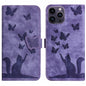 Butterfly Cat Embossing Flip Leather Phone Case, For iPhone 14 Plus, For iPhone 14, For iPhone 14 Pro, For iPhone 14 Pro Max