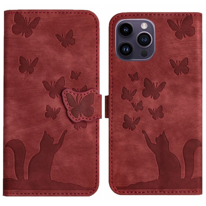 Butterfly Cat Embossing Flip Leather Phone Case, For iPhone 14 Plus, For iPhone 14, For iPhone 14 Pro, For iPhone 14 Pro Max