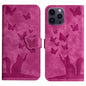 Butterfly Cat Embossing Flip Leather Phone Case, For iPhone 14 Plus, For iPhone 14, For iPhone 14 Pro, For iPhone 14 Pro Max