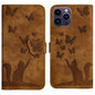 Butterfly Cat Embossing Flip Leather Phone Case, For iPhone 14 Plus, For iPhone 14, For iPhone 14 Pro, For iPhone 14 Pro Max