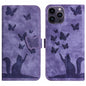 Butterfly Cat Embossing Flip Leather Phone Case, For iPhone 13 mini, For iPhone 12 / 12 Pro, For iPhone 12 Pro Max, For iPhone 12 mini