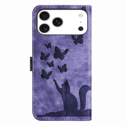 Butterfly Cat Embossing Flip Leather Phone Case, For iPhone 18 Pro / 17 Pro, For iPhone 18 Pro Max / 17 Pro Max, For iPhone 17, For iPhone 17 Air
