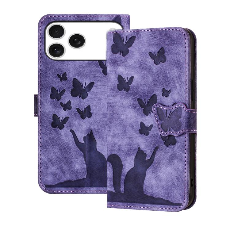 Butterfly Cat Embossing Flip Leather Phone Case, For iPhone 18 Pro / 17 Pro, For iPhone 18 Pro Max / 17 Pro Max, For iPhone 17, For iPhone 17 Air