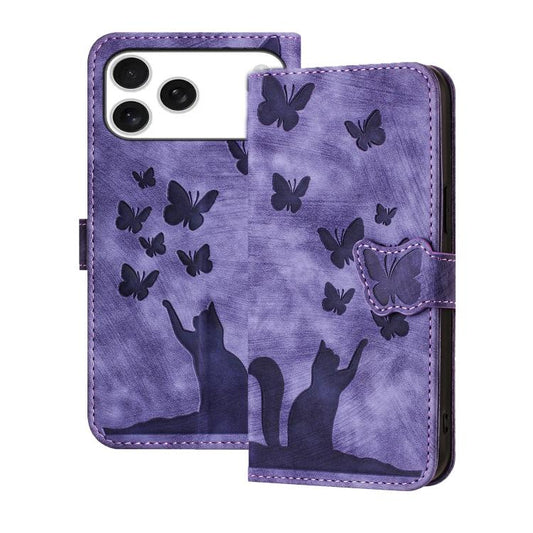 Butterfly Cat Embossing Flip Leather Phone Case, For iPhone 18 Pro / 17 Pro, For iPhone 18 Pro Max / 17 Pro Max, For iPhone 17, For iPhone 17 Air