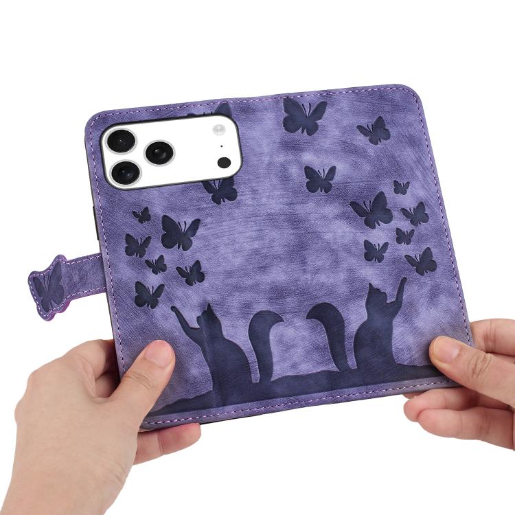 Butterfly Cat Embossing Flip Leather Phone Case, For iPhone 18 Pro / 17 Pro, For iPhone 18 Pro Max / 17 Pro Max, For iPhone 17, For iPhone 17 Air