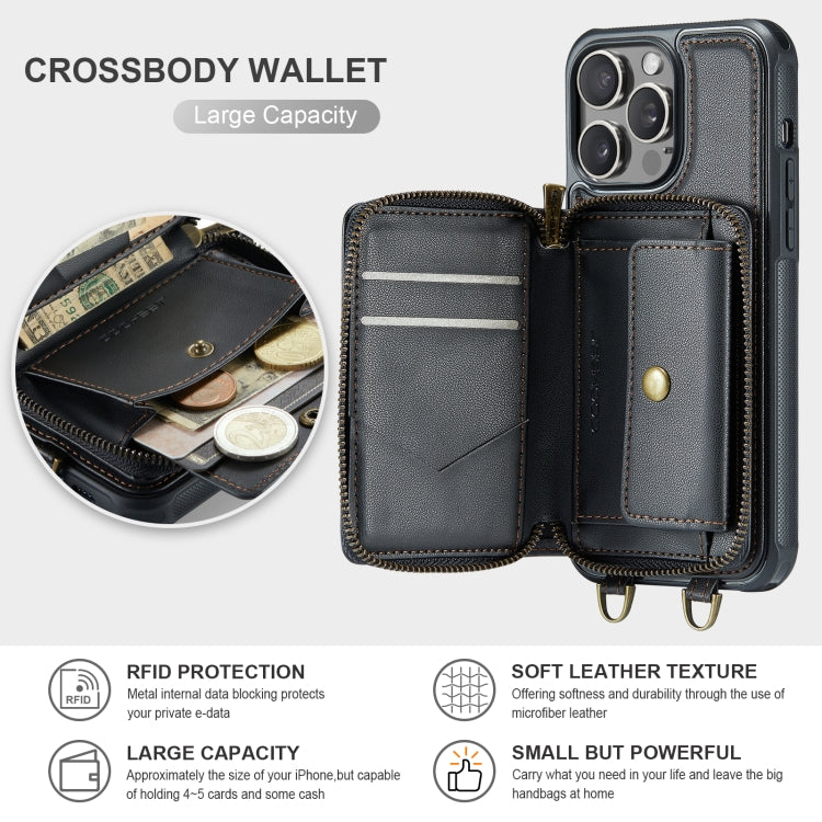 JEEHOOD C22 Series Zipper Wallet Leather Phone Case with Dual Lanyard