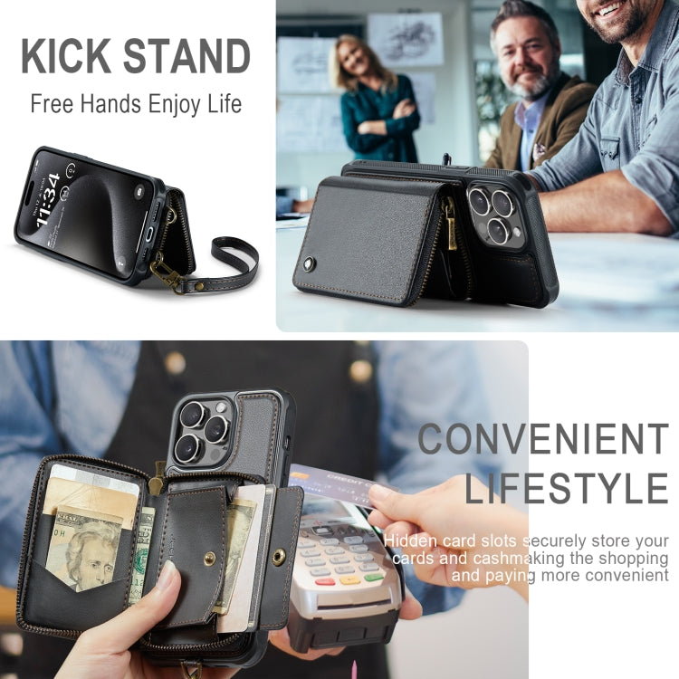 JEEHOOD C22 Series Zipper Wallet Leather Phone Case with Dual Lanyard