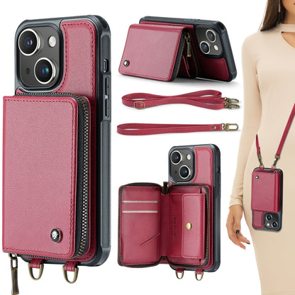 JEEHOOD C22 Series Zipper Wallet Leather Phone Case with Dual Lanyard