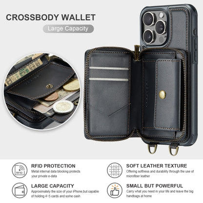 JEEHOOD C22 Series Zipper Wallet Leather Phone Case with Dual Lanyard, For iPhone 16 Pro, For iPhone 16 Plus, For iPhone 16, For iPhone 15 Pro Max