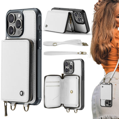 JEEHOOD C22 Series Zipper Wallet Leather Phone Case with Dual Lanyard, For iPhone 16 Pro, For iPhone 16 Plus, For iPhone 16, For iPhone 15 Pro Max