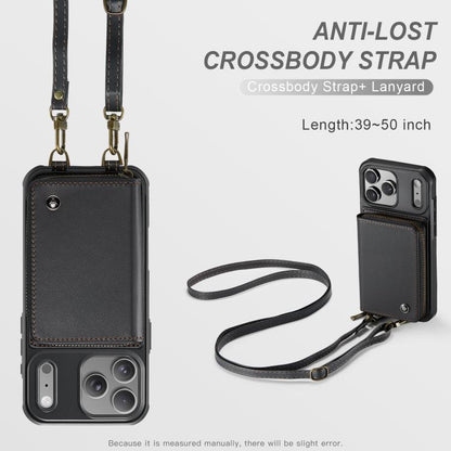 JEEHOOD C22 Series Zipper Wallet Leather Phone Case with Dual Lanyard