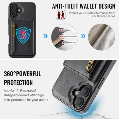 DG.MING M5 Series Zip RFID Multi Card Detachable Leather Phone Case, For iPhone 16, For iPhone 14 Pro Max, For iPhone 15 Pro Max, For iPhone 15 Pro