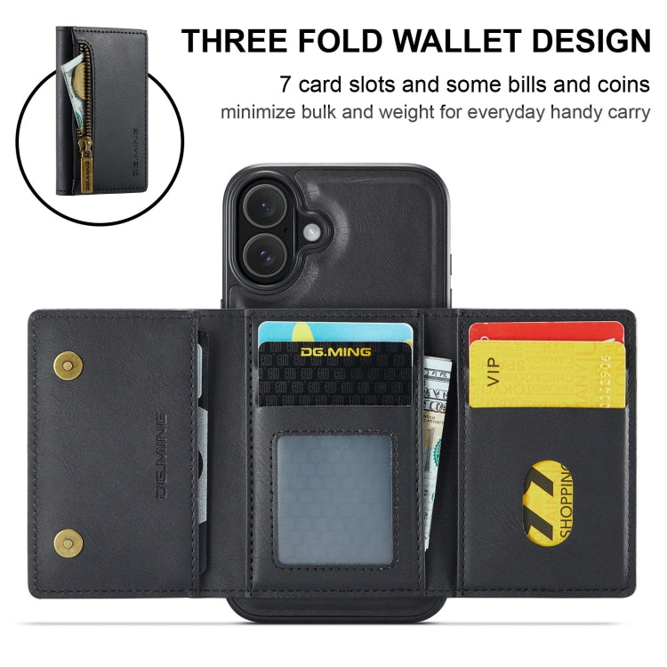 DG.MING M5 Series Zip RFID Multi Card Detachable Leather Phone Case, For iPhone 16, For iPhone 14 Pro Max, For iPhone 15 Pro Max, For iPhone 15 Pro
