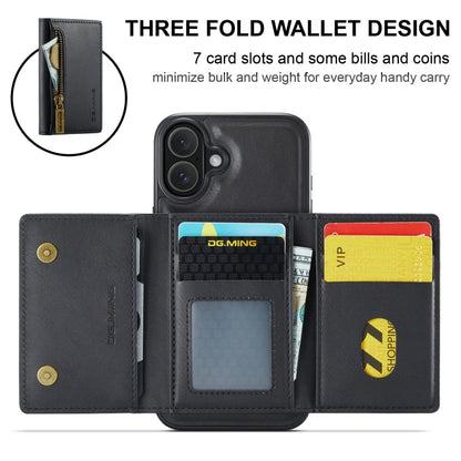 DG.MING M5 Series Zip RFID Multi Card Detachable Leather Phone Case, For iPhone 16, For iPhone 14 Pro Max, For iPhone 15 Pro Max, For iPhone 15 Pro