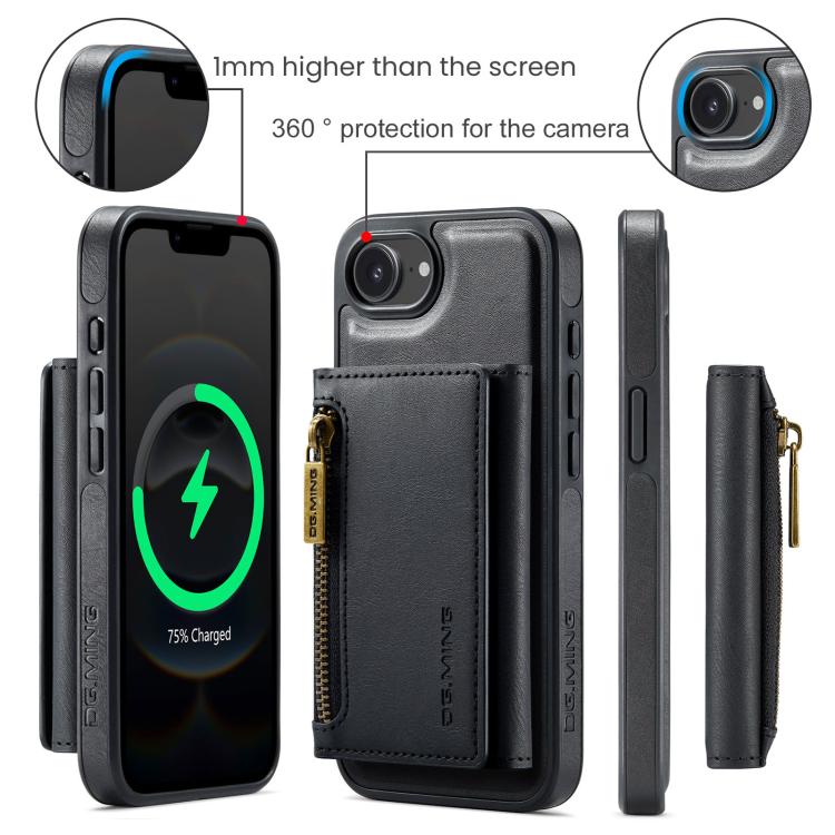 DG.MING M5 Series Zip RFID Multi Card Detachable Leather Phone Case, For iPhone 17e / 16e, For iPhone 17 Pro Max, For iPhone 17 Pro, For iPhone 17