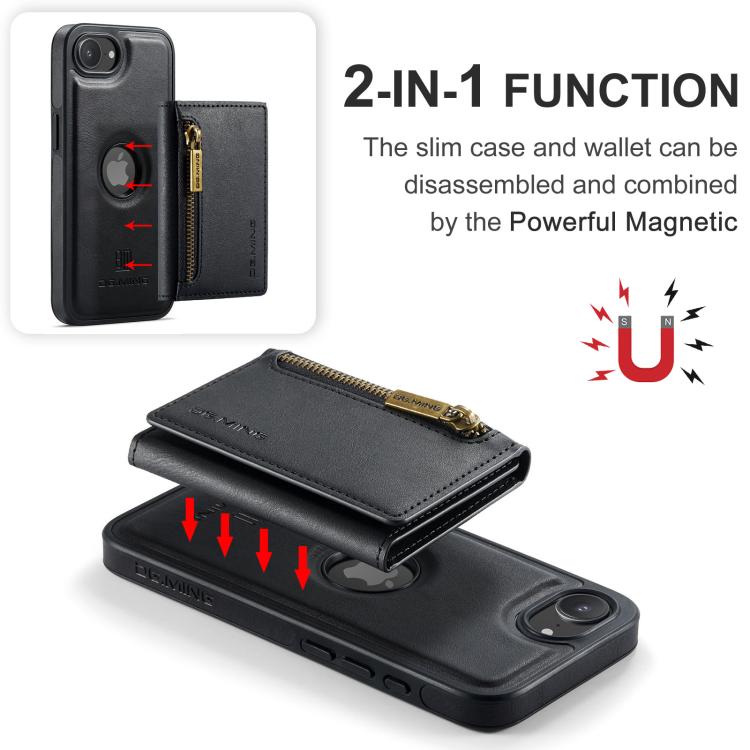 DG.MING M5 Series Zip RFID Multi Card Detachable Leather Phone Case, For iPhone 17e / 16e, For iPhone 17 Pro Max, For iPhone 17 Pro, For iPhone 17