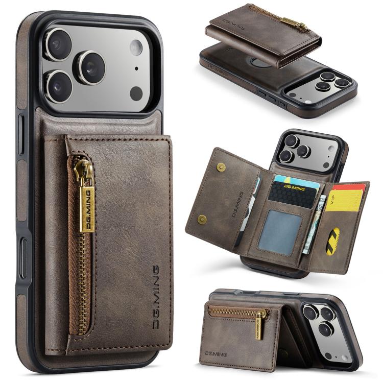 DG.MING M5 Series Zip RFID Multi Card Detachable Leather Phone Case, For iPhone 17e / 16e, For iPhone 17 Pro Max, For iPhone 17 Pro, For iPhone 17