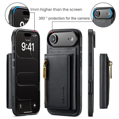 DG.MING M5 Series Zip RFID Multi Card Detachable Leather Phone Case, For iPhone Air, For iPhone 16 Pro Max, For iPhone 16 Pro, For iPhone 16 Plus
