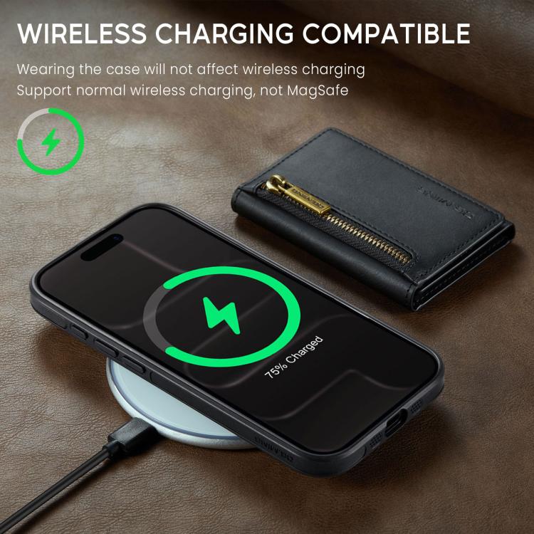 DG.MING M5 Series Zip RFID Multi Card Detachable Leather Phone Case, For iPhone Air, For iPhone 16 Pro Max, For iPhone 16 Pro, For iPhone 16 Plus