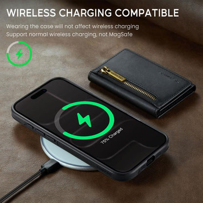 DG.MING M5 Series Zip RFID Multi Card Detachable Leather Phone Case, For iPhone Air, For iPhone 16 Pro Max, For iPhone 16 Pro, For iPhone 16 Plus