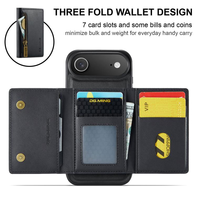 DG.MING M5 Series Zip RFID Multi Card Detachable Leather Phone Case, For iPhone Air, For iPhone 16 Pro Max, For iPhone 16 Pro, For iPhone 16 Plus