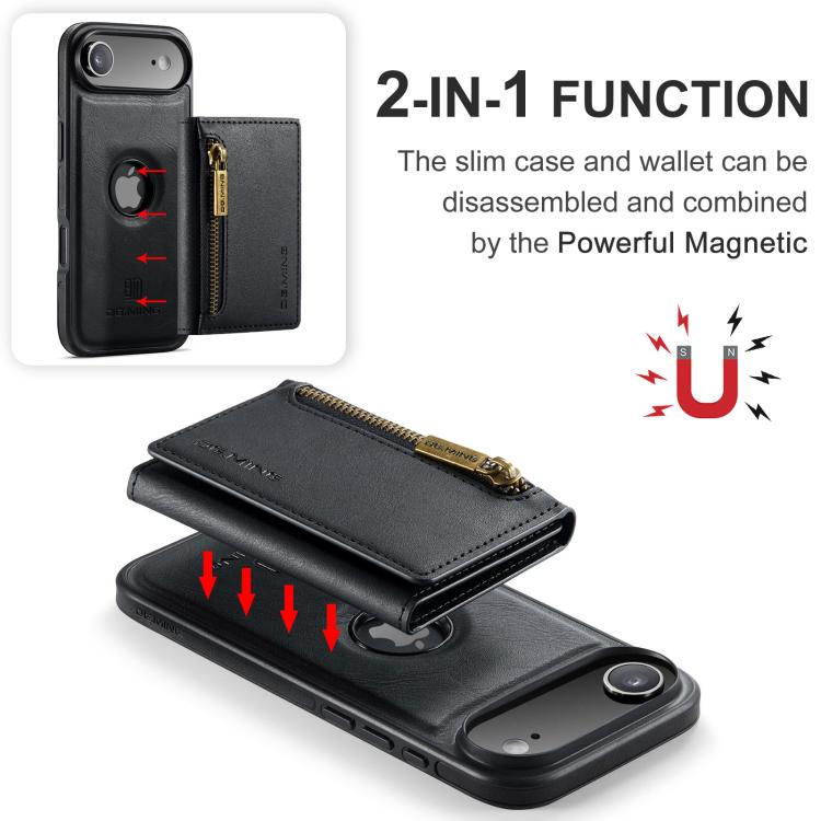 DG.MING M5 Series Zip RFID Multi Card Detachable Leather Phone Case, For iPhone Air, For iPhone 16 Pro Max, For iPhone 16 Pro, For iPhone 16 Plus