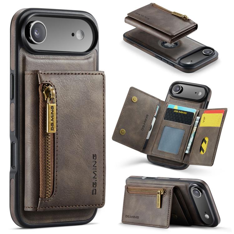 DG.MING M5 Series Zip RFID Multi Card Detachable Leather Phone Case, For iPhone Air, For iPhone 16 Pro Max, For iPhone 16 Pro, For iPhone 16 Plus