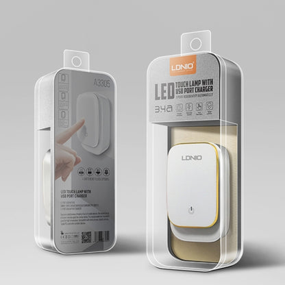 LDNIO A3305 3.4A 3 USB Interfaces Travel Charger Mobile Phone Charger, Support Touch LED Night Light, EU Plug,, Type-C / USB-C, Micro USB, 8 Pin